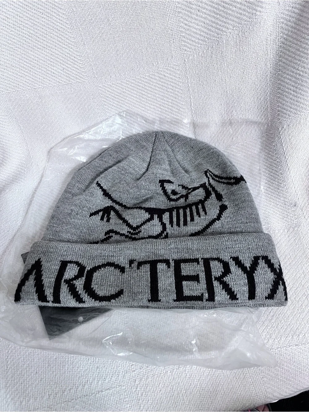 Arc'teryx Grey and Black Logo Knit Cuffed Beanie